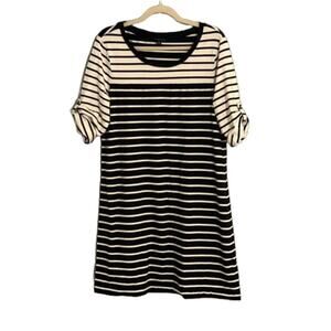 Tommy Hilfiger Striped Navy & White Short Roll Sleeve Dress, Nautical, XL